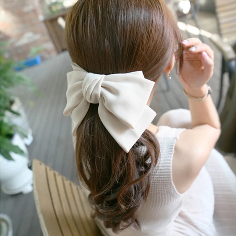 

New Style South Korea Hair Accessories Simple Small Bow Chiffon Large Fresh Barrettes Spring Clip Side Clip Head Clip Headband
