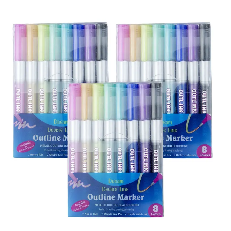 8/12 Colors Outline Metallic Markers Double Line Magic Shimmer