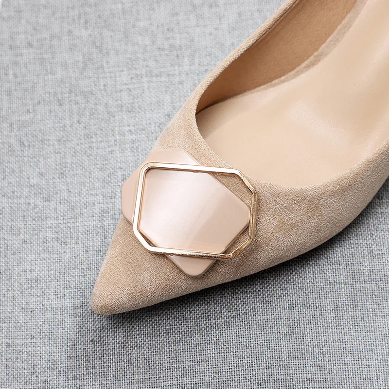 Fashion women thin high heels sexy party shoes women pumps Flock Slip On 3.5CM Pointed Toe Shallow Metal decoration women shoes