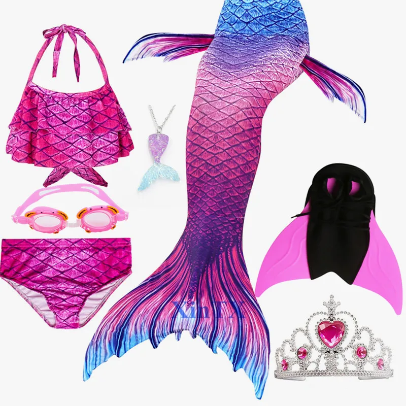 

2019 Girls Kids Children Mermaid Tails With Monofin Flippers Swimming Costume Swimmable Bikini Bathing Swimsuit Little Mermaid