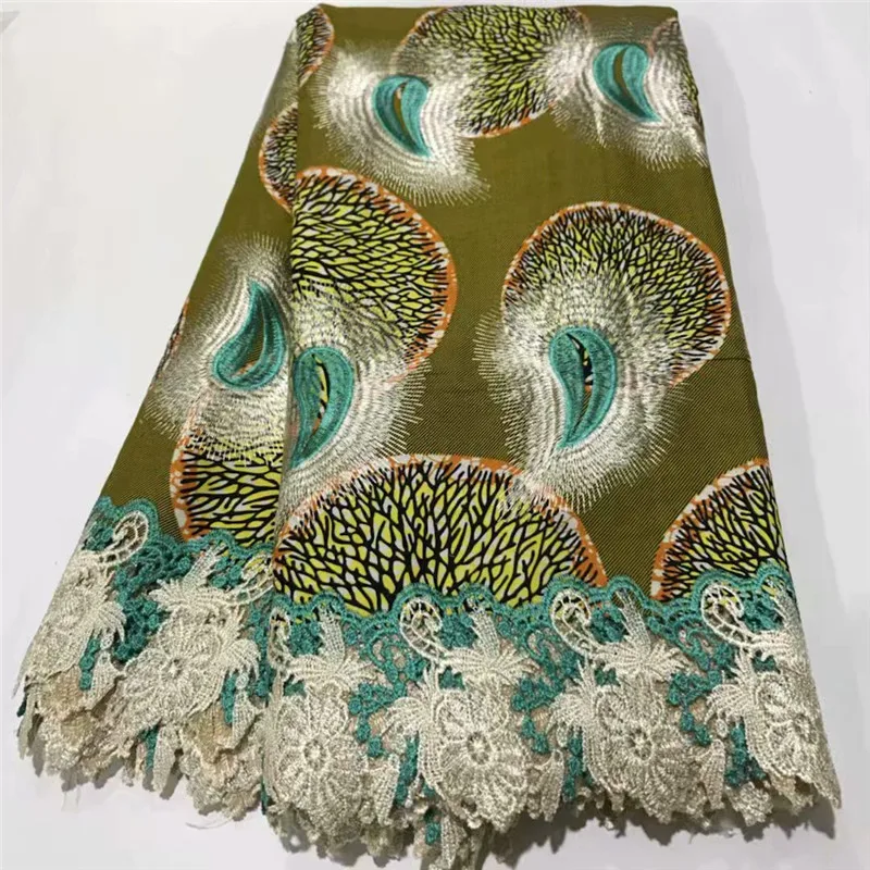 

2020 High Quality New Arrival Ankara 100% Cotton Wax Lace Wax Fabric African Embroidery Dutch Wax With Lace Fabric ZQ031106