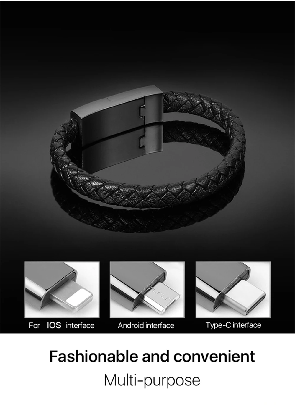 Bracelet Charging Cable Men Leather Portable USB Charging Cable Sync Cord For iPhone 11 pro max Xs Android Type-C Chaege Cable 65 w charger