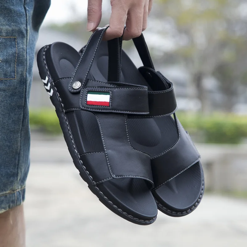 

Summer Outer Wear Leather Slippers Men Trend Versatile Anti-slip Sandals England Comfortable Online Celebrity Outdoor Sandals