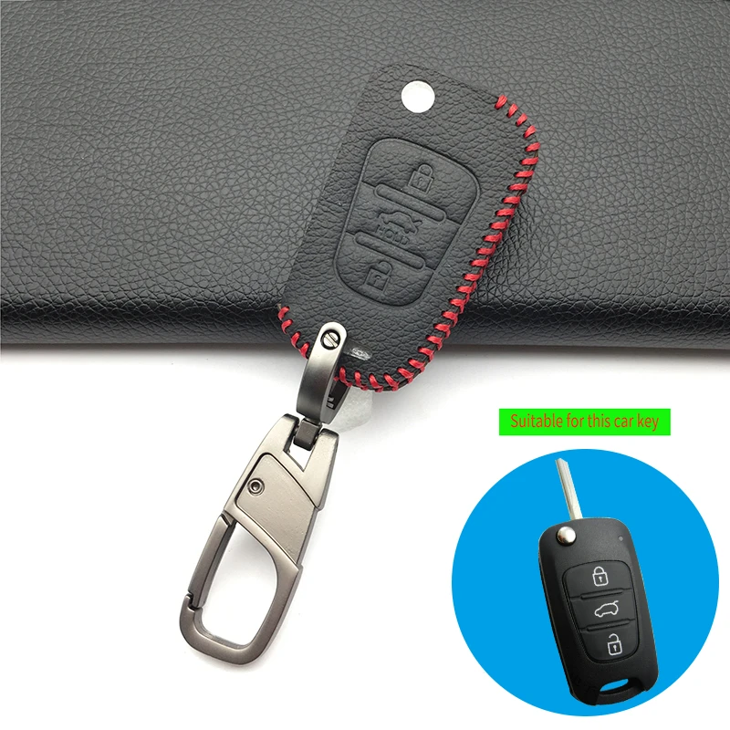 

Leather Case Car Key Cover For Kia Sportage Sorento RIO K2 K5 For Hyundai i20 i30 i35 iX20 iX35 Solaris Verna 3 Button Key Shell