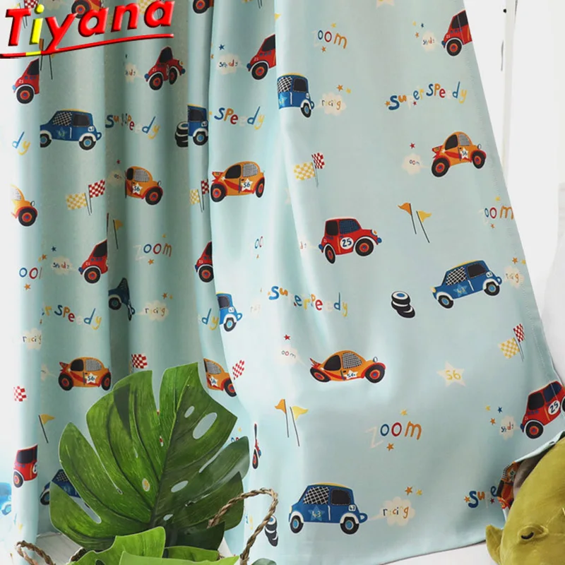

Pritned Car Tulle Curtains for Kid's Room Cute Blue Curtains for Boy's Room Semi Blackout Curtains for Children Room WH067#40