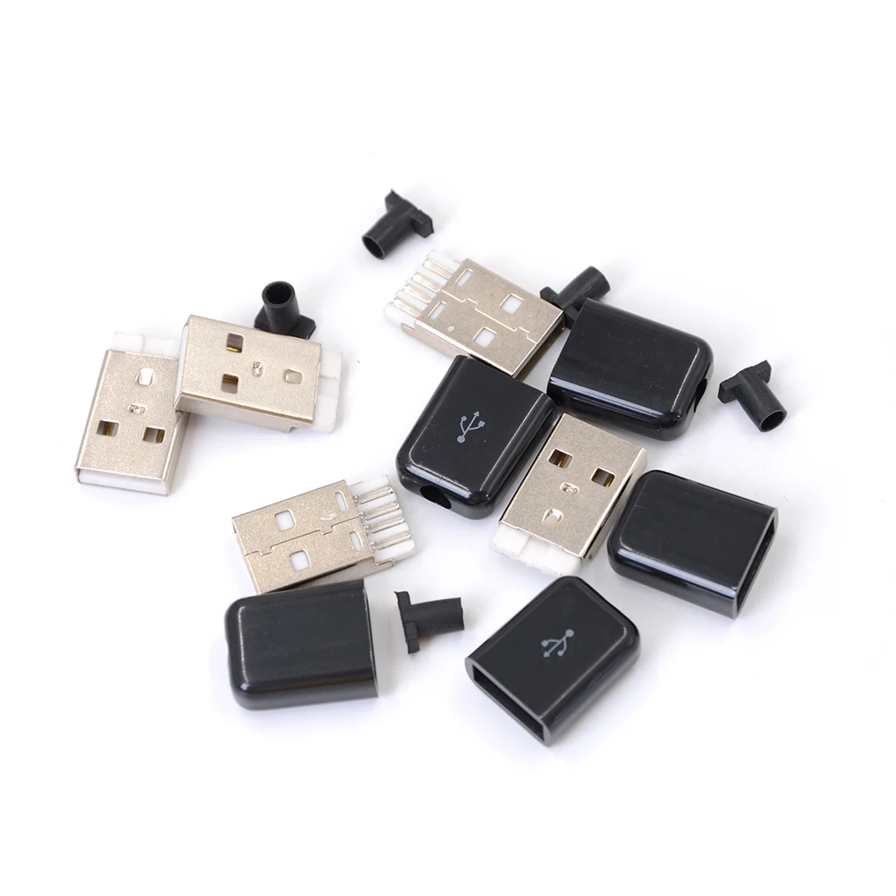 16X15X7mm 5pcs Type A Plug 4 Pin Male Adapter USB 2.0 Solder Connector Black Cover Square Micro USB Cable Connector For Computer