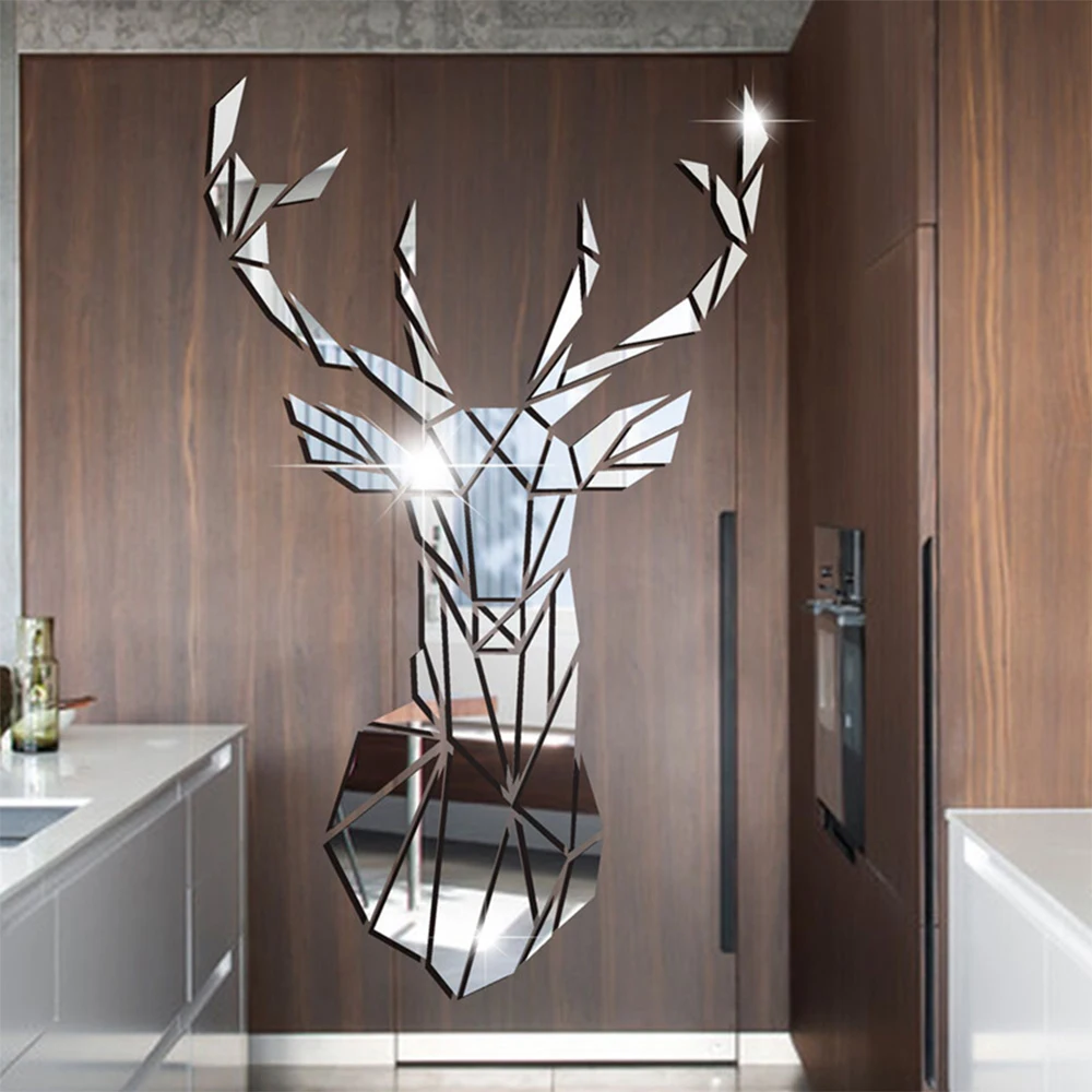 Deer Head 3D Mirror Wall Sticker Home Decoration Acrylic Mirror Sticker Mural Removable Art Decal Nordic Living Room Wall Paper 1
