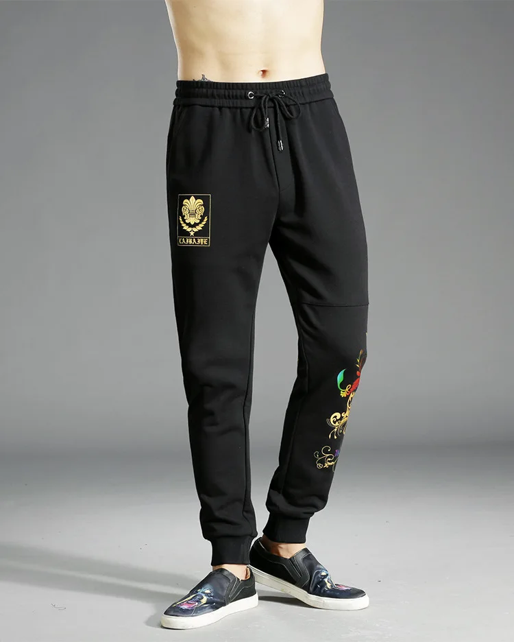 Autumn And Winter Bronzing Printed Casual Pants Men'S Wear Slim Fit Pure Cotton Skinny Trousers Thick Hoodie Cotton 380G/M2 9907