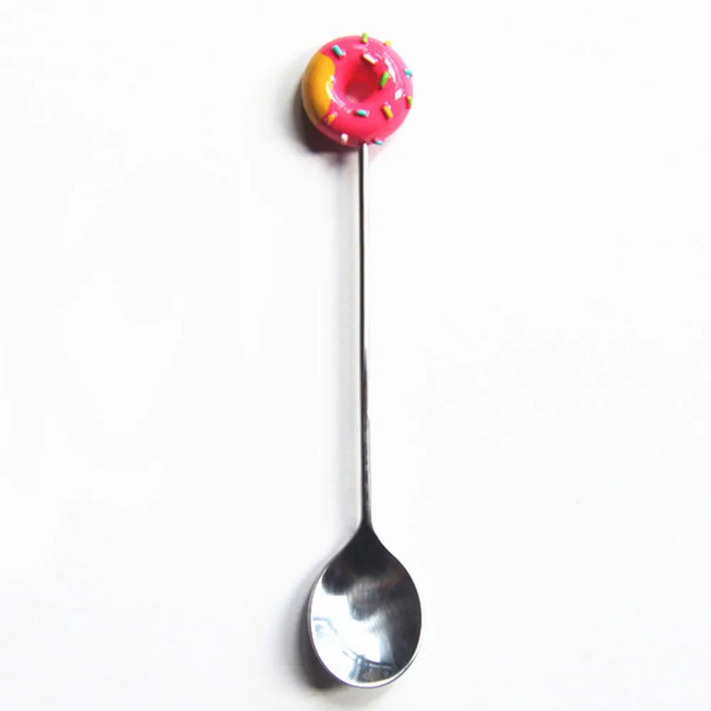 Red Spoon Мультяшный пончик посуда Кухня Милая из нержавеющей стали, для десертов красочные фрукты легко чистить десерт безопасная Ложка Вилка для мороженого - Цвет: Red Spoon