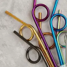 Креативная соломинка из нержавеющей стали изогнутая одноцветная соломинка многоразовая соломинка для напитков кофейная соломинка и щетка для очистки AXIR