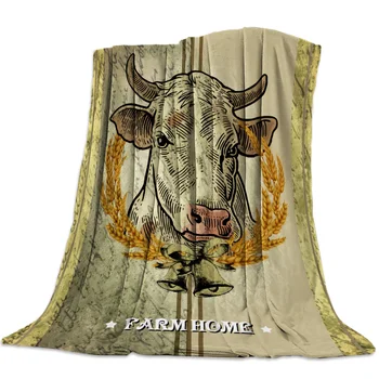 

Farm Cow Wheat Vintage Throw Blanket Blanket Cartoon Fleece Blanket Sofa/Bed/Plane Travel Plaids Bedding Towel