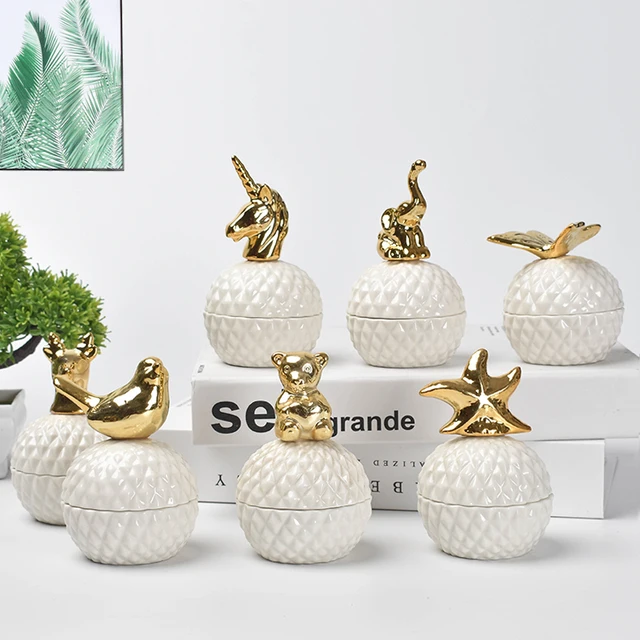 Modern Electroplating Golden Animal Ceramic Candy Jar Wedding Holiday Decoration Jewelry Small Object Storage Box Art Home Decor 1