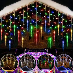 EU Plug 3.5M LED Ice Piton String Light Flashing 16 Drops Hanging Christmas Lights New Year Decoration Curtain Holiday Lighting