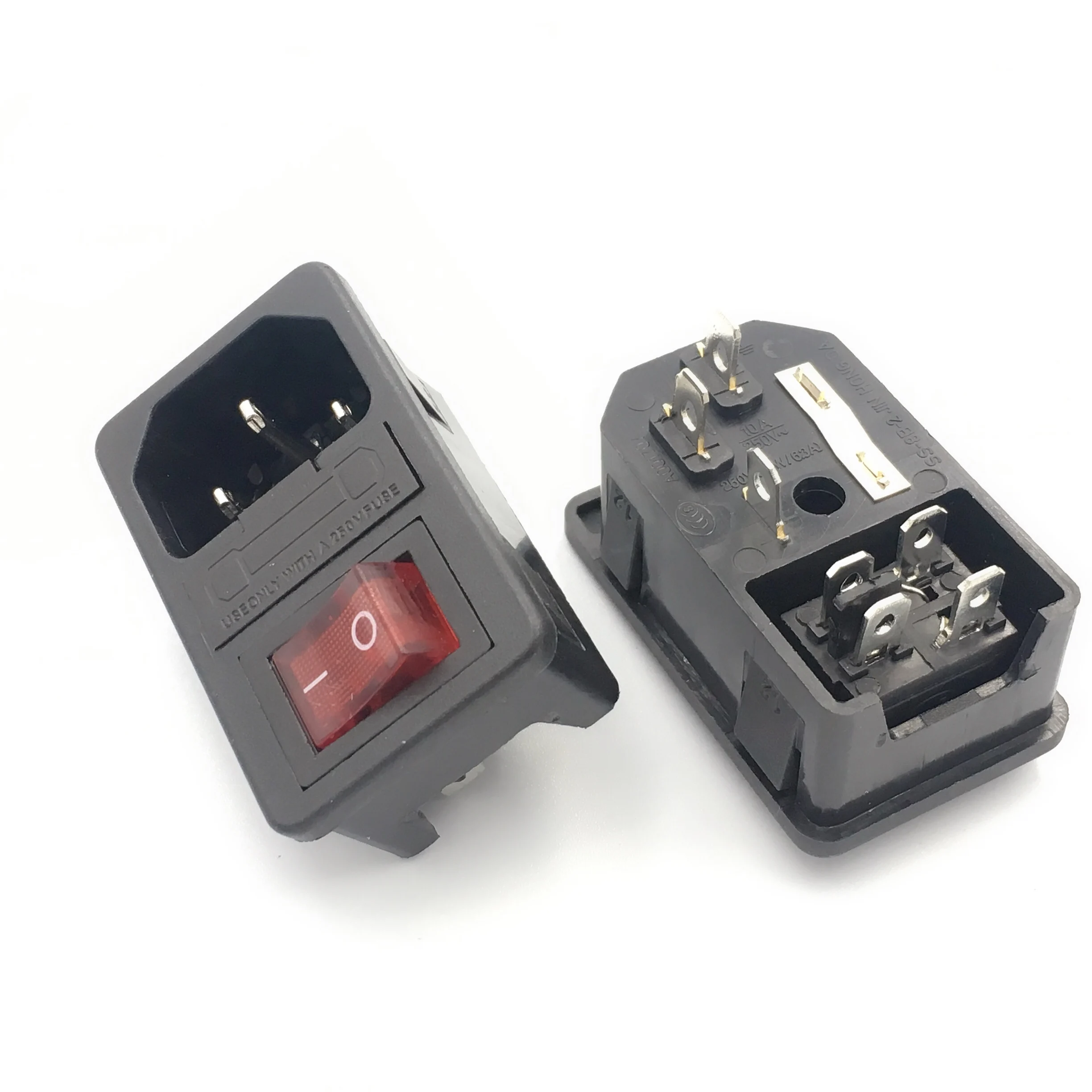 10A 250VAC 3 Pin iec320 C14 Входной разъем питания розетка с красной лампой кулисный переключатель 10A гнездо держателя плавкого предохранителя Мужской Разъем - Цвет: 8B-2