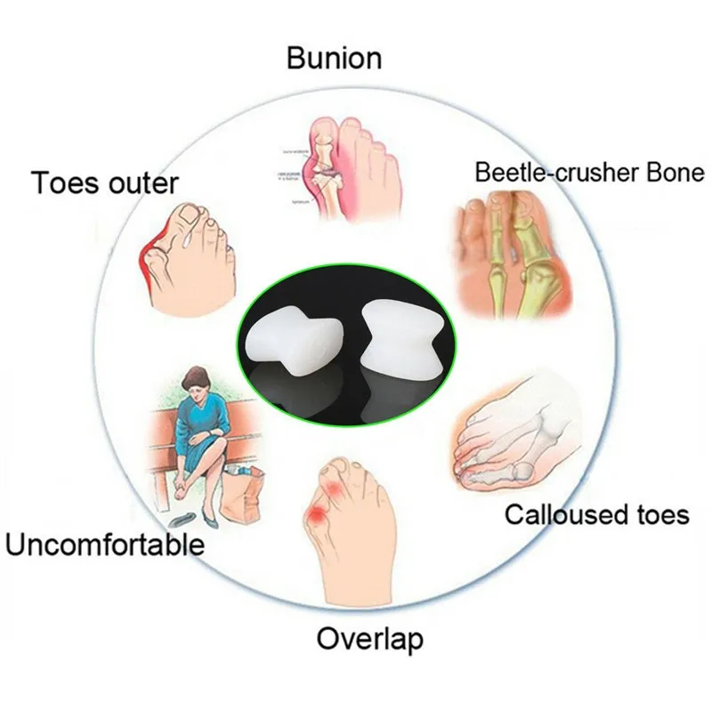 2Pairs Bone Thumb Valgus Protector Silicone Foot Finger Toe Separator Bunion Adjuster Hallux Valgus Corrector Pedicure Feet Care