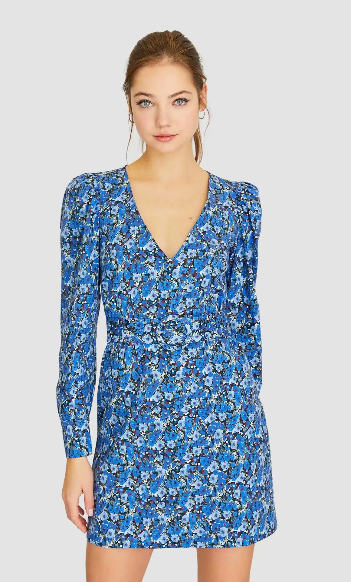 2020 Spring Summer New Grand Prix puff sleeve V-neck blue Print zaraing women Dress vadiming sheining female dress XDN9600