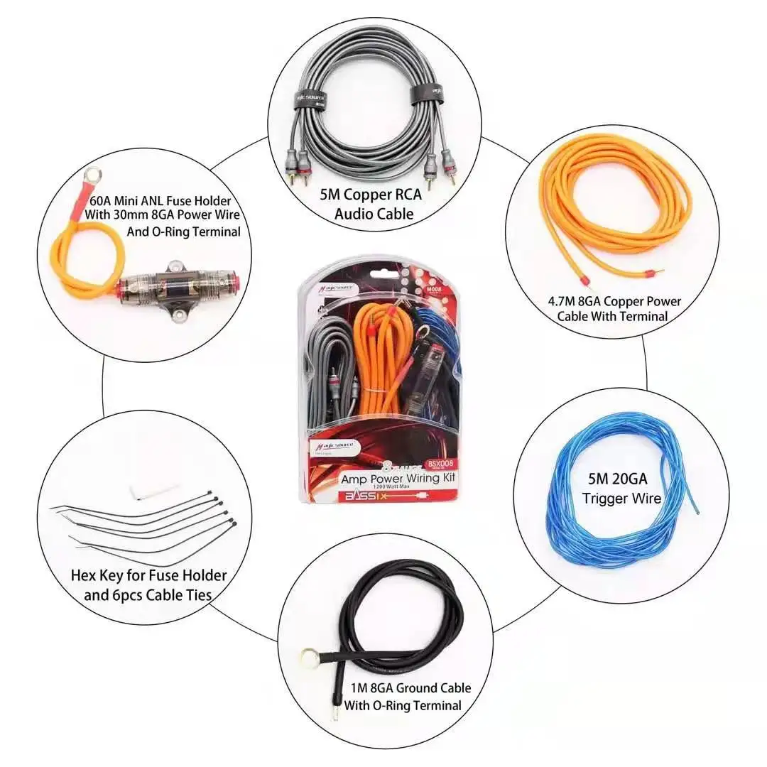 Fever Car Audio Modified Pure Copper Amplifier Speaker Audio Signal Cable Wire Subwoofer Amplifier Set Line No. 8 Lazy Set Line