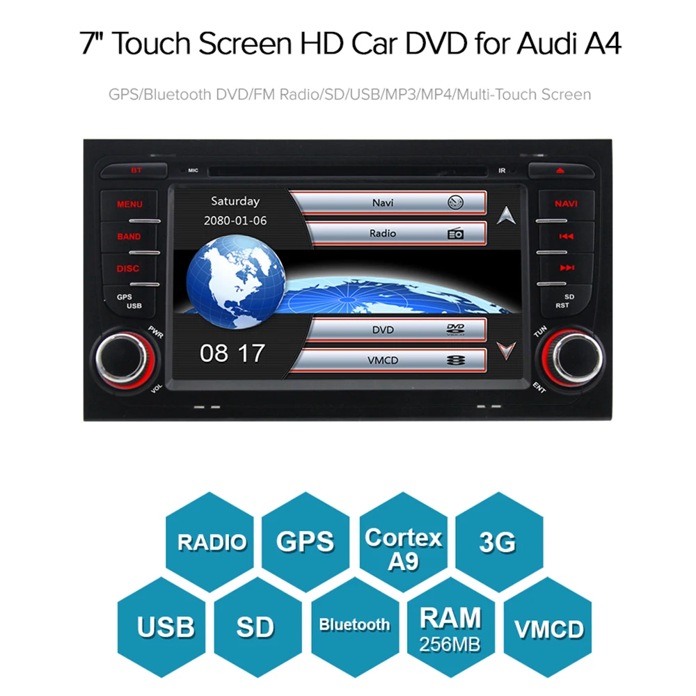 A-sure 2 Din 7 дюймов радио gps dvd-плеер навигация автомобильный мультимедиа для Audi A4 S4 RS4 8H B7 с 3g gps SWC RDS DAB+ Bluetooth