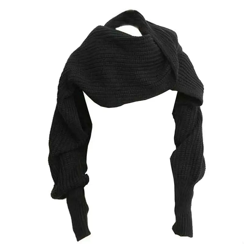 Новинка, Модный женский вязаный свитер, топы, шарф с рукавом, зимняя теплая шаль, шарфы, черный, бежевый, зеленый, красный