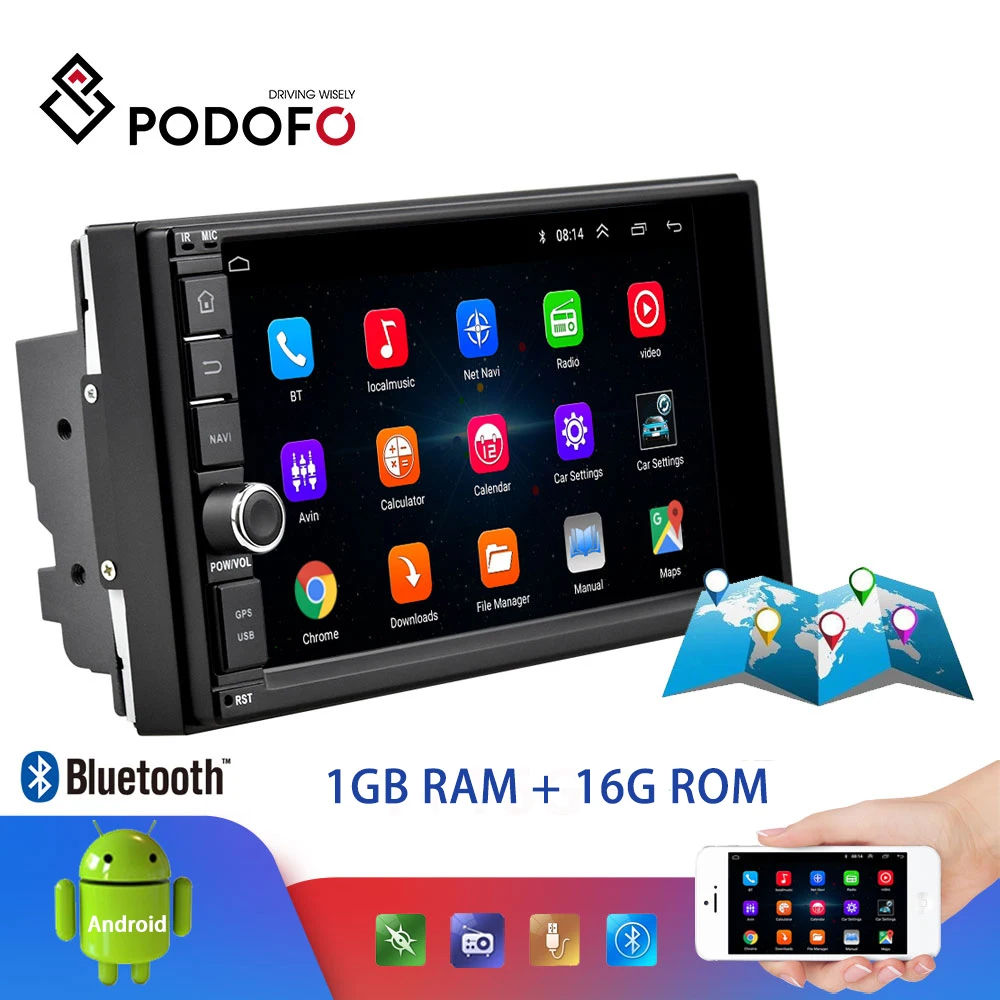  Podofo Android Auto Multimedia-Player 2 Din 7 ''Touchscreen Auto Radio Audio Bluetooth MP5 Player G
