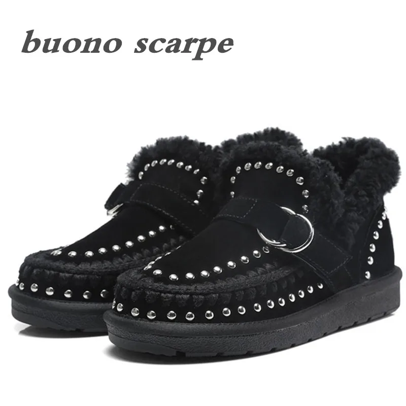

Winter snow boots female fur one short tube fur rivet flat boots