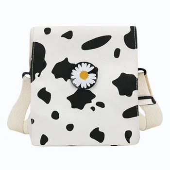 

Women Casual Canvas Crossbody Bag Female Cow Pattern Shoulder Satchel Handbags Youth Ladies Simple Versatile Bag