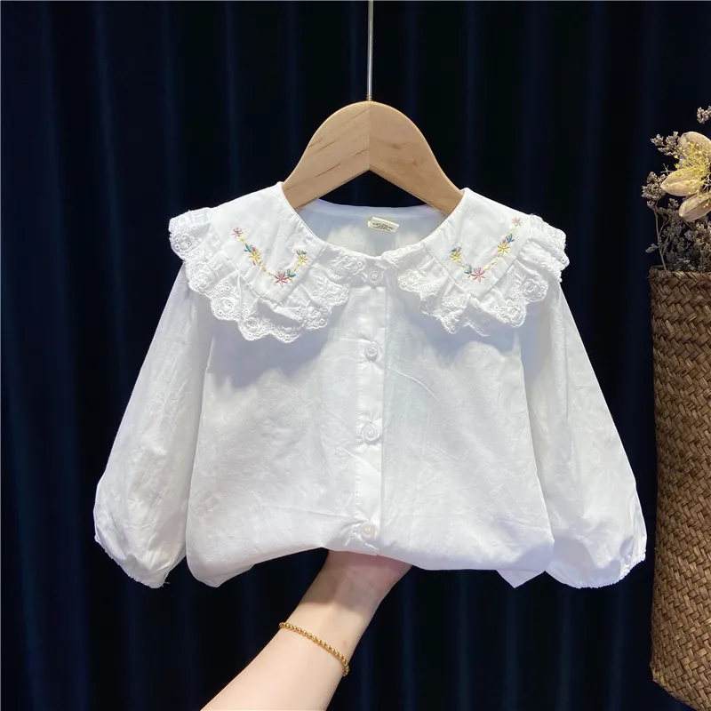 Cotton Shirts for Kids Baby Girls Spring Embroidery Cute Toddler Clothes Autumn Tops Long Sleeve Children Clothing | Мать и ребенок