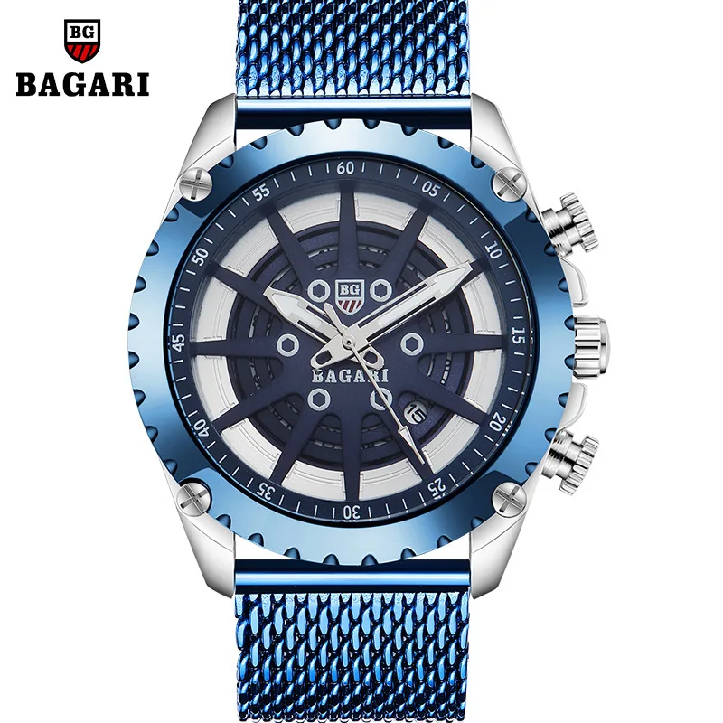 

Bagari Mesh Men Mesh Belt Watch Japan Movement Boutique Night Light Watch Watch