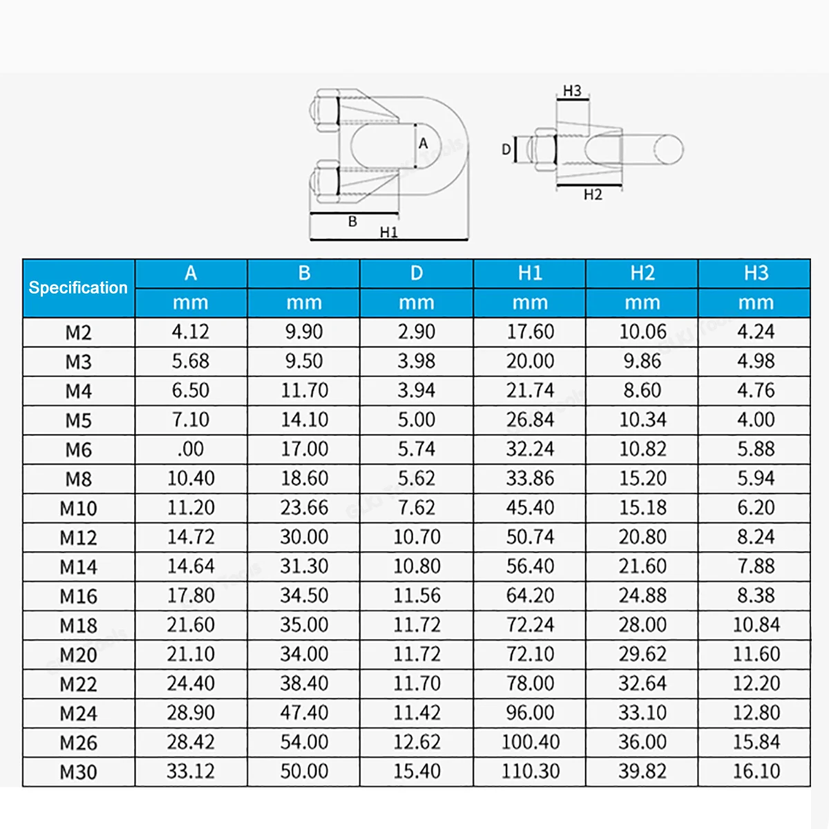 316 Stainless Steel U Type Clamp Wire Rope Clips M2 M3 M4 M5 M6 M8 M10 - M16 Wire Rope Clip Cable Bolts Rigging Hardware Clamps