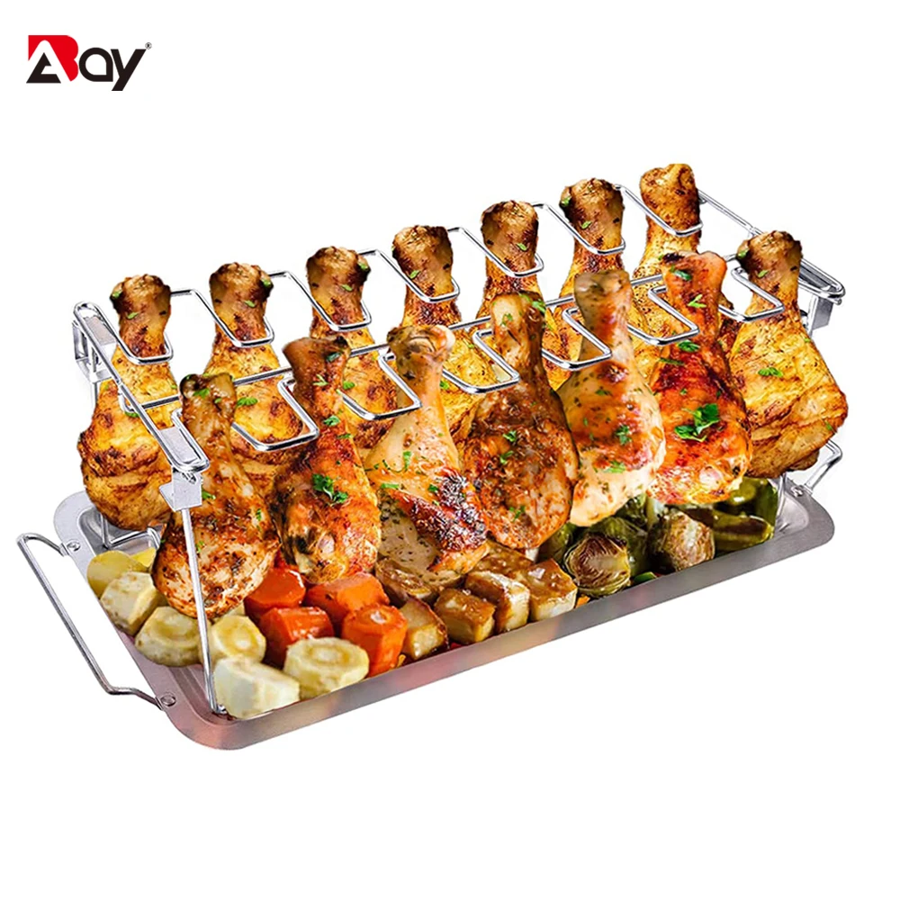 Vertical BBQ Grill Smoker Stand Barbecue Rack Chicken Roaster Drip Pan Stainless Steel Kitchen Accessories Camping Gadgets Tools