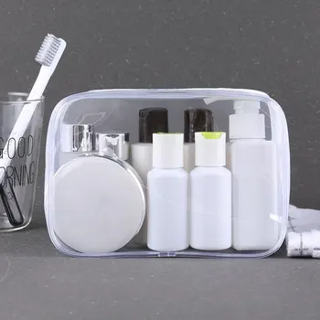

PVC Transparent Wash Bags For Women Waterproof Travel Storage Purse Zipper Jelly Cosmetic Bags For Make Up White Simple Makeup