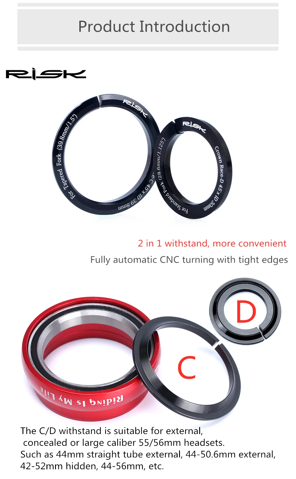 Crown Race Tapered Headset Sizes RISK Aluminum Bicycle Headset