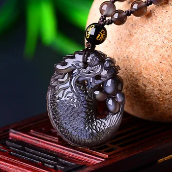 

Natural Ice Color Obsidian Fish Pendant Necklace Charm Jewellery Fashion Accessories Hand-Carved Amulet Man Luck Gifts New