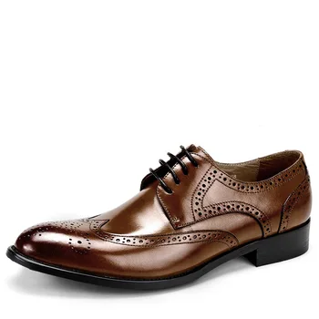 

2019 Brogue Men Shoes Lace Up Men Leather Shoes Genuine Leather Oxford Shoes For Men Classic Dress Fashion Men Wedding Shoes