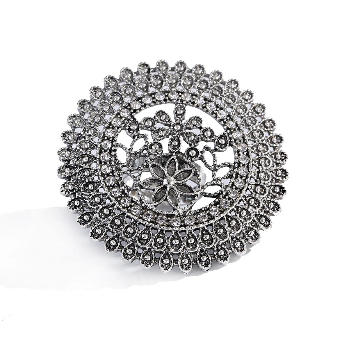 Gold Color Rings Gold Color Ring Finger Ring Silver Ring Wedding Rings Wedding Ring Ethnic Big Silver Color Flower Gold Ring For Women Wedding Jewelry Gift Vintage Hollow Alloy Zircon Rings