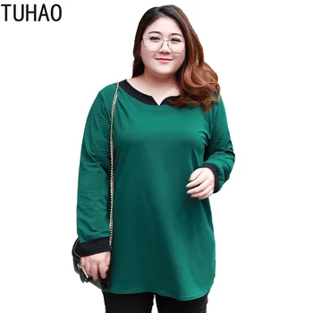 

TUHAO Plus Size 7XL 6XL Blouse Tops Women Clothing Hit Color Mid-length Loose Casual Shirts Blusas Femininas spring TA2262