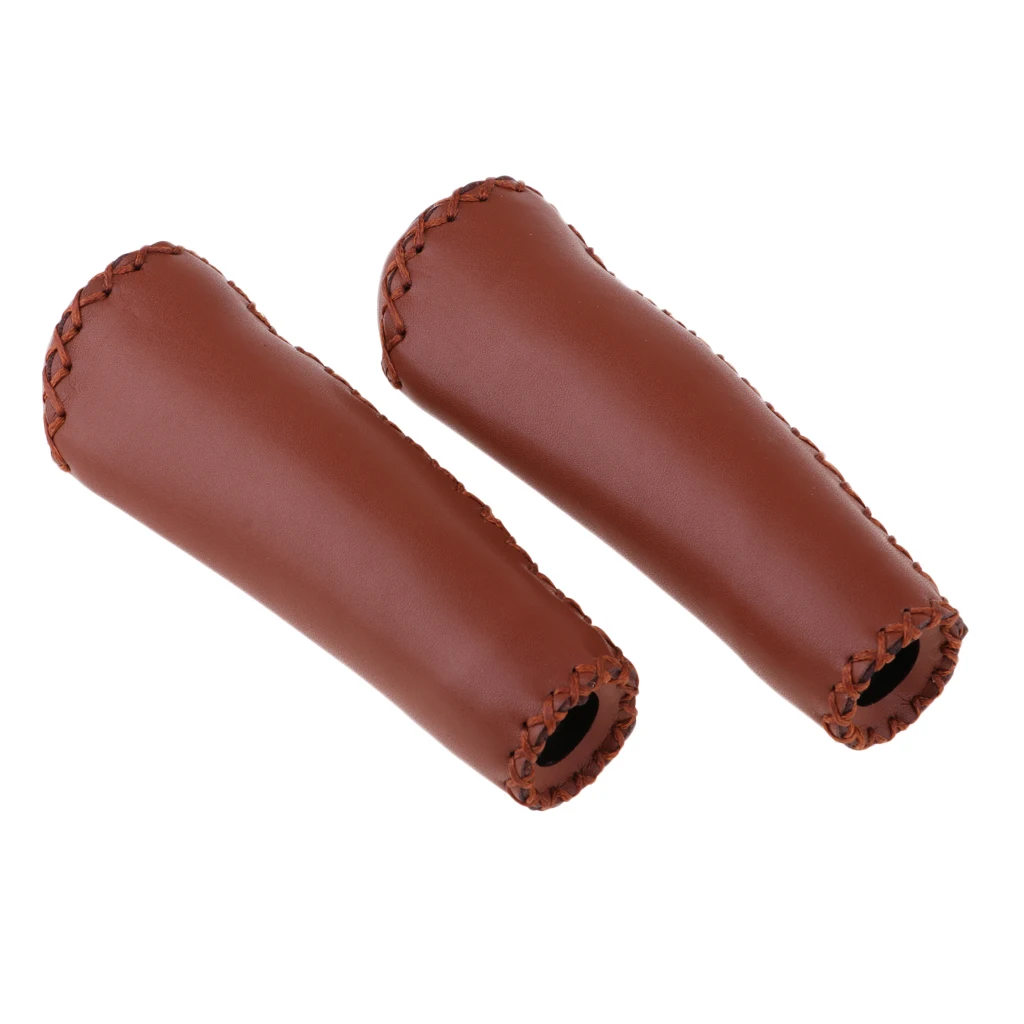 Light brown 1 пара винтажных велосипедных ручек, Кожаные Швейные ручки для руля велосипеда - Цвет: Light brown