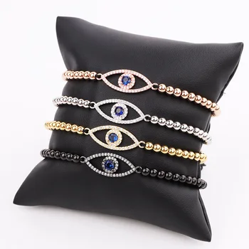 Classic Design CZ Pave Eye Charm Small Stainless Steel Beads Macrame Bracelet Women Men