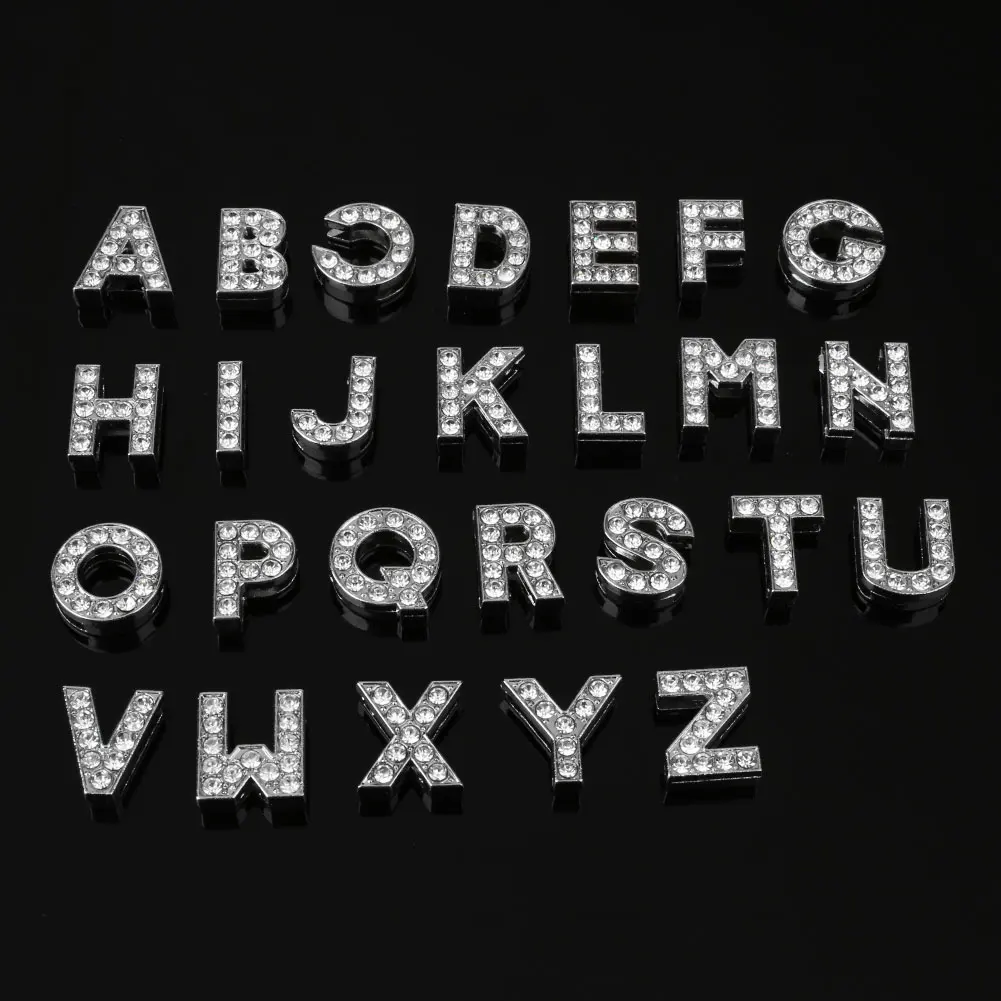 

Party Props Silver Initial Charm for Jewelry Making Decorative Letters Hand Make Tools Silver Crystal Rhinestone Diamond 26pcs