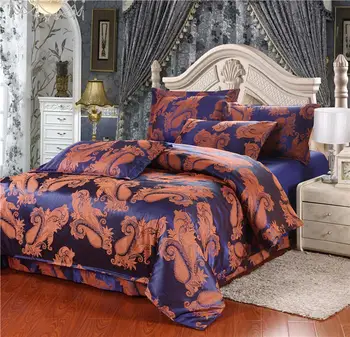 

Mult-Color Luxury Silk Satin Jacquard duvet cover Cotton bedding set Embroidery bed set bed sheet High Quality