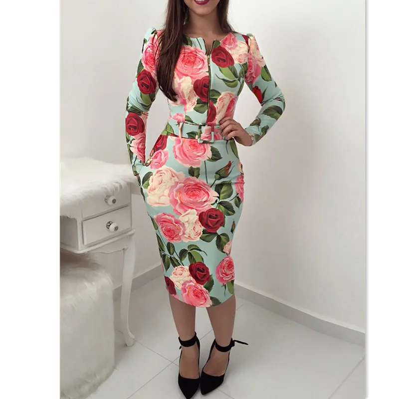 Женские повседневные платья миди летние облегающие с длинным рукавом круглым