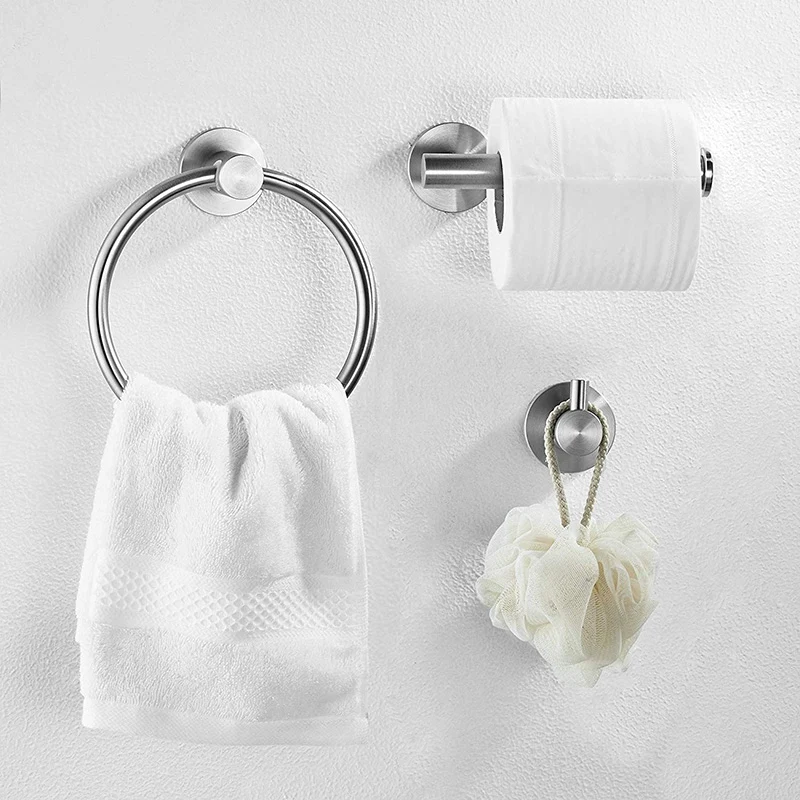

Bathroom Hardware Accessories Set Stainless Steel Brushed 3- Piece Includes Hand Towel Ring, Toilet Paper Holder(Regular Paper),