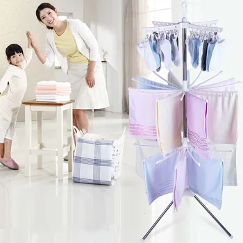 

Three-layer Drying Rack Foldable Stainless Steel Clothes Rack Hanger Rotatable Socks Towel Drying Rack For Baby Clothes Stand Up