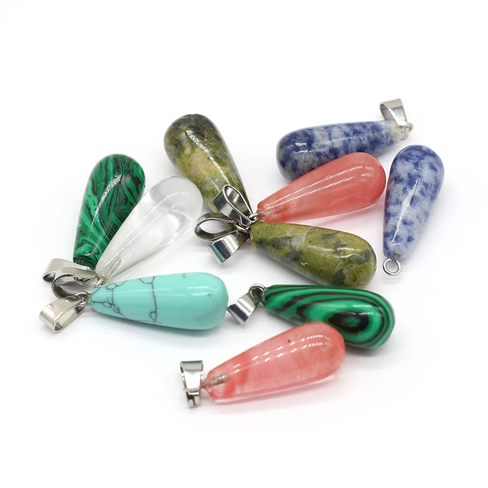 24PCS Wholesale Natural Stone Long Water Drop Shape Pendant For Jewelry Making DIY Necklace Bracelet Accessories Gift