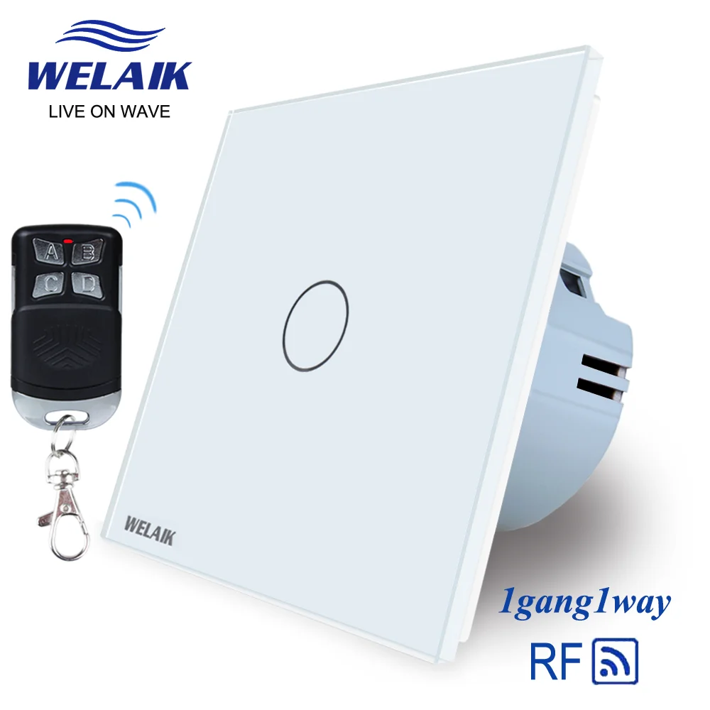 Welaik 80*80 mm Padrão da ue 1gang1way Rf433mhz Vidro-painel de Controle Remoto Touch-switch-interruptor de Luz de Parede Ac250v A1913cwr01