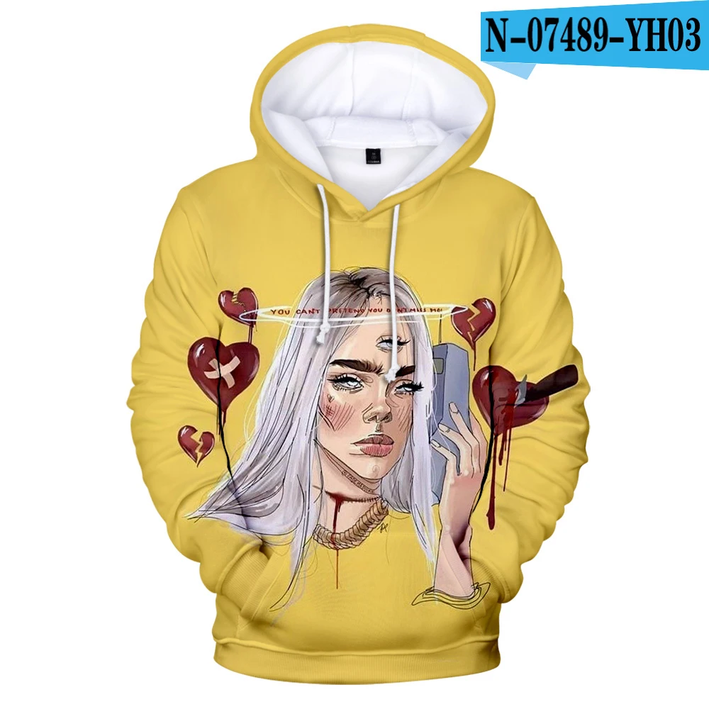 3D Толстовки с капюшоном Billie Eilish для женщин и мужчин, модные детские осенние толстовки с капюшоном, пуловеры с 3D принтом Billie Eilish для девочек - Цвет: 3D