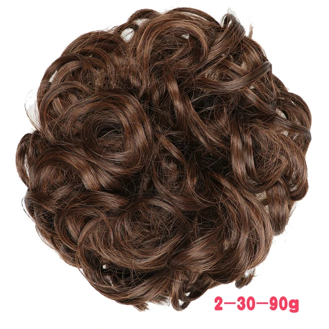 MERISIHAIR Synthetic Girls Curly Scrunchie Chignon With Rubber Band Brown Gray Hair Ring Wrap On Messy Bun Ponytails 90g-2-30