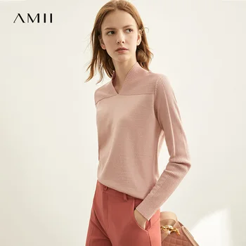 

Amii spring Vneck knit FrenchShirt Women's Autumn causal full sleeves Sweater Thin Tops 11970480