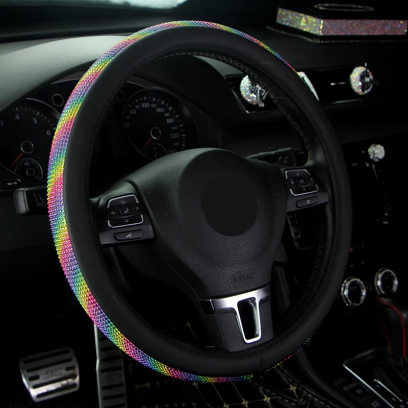 Алмазный RainbowSteering колесо крышка Ladycrystal Стразы для девочек Автомобильное рулевое колесо чехол леопардовой расцветки для Для женщин авто аксессуары - Название цвета: style1