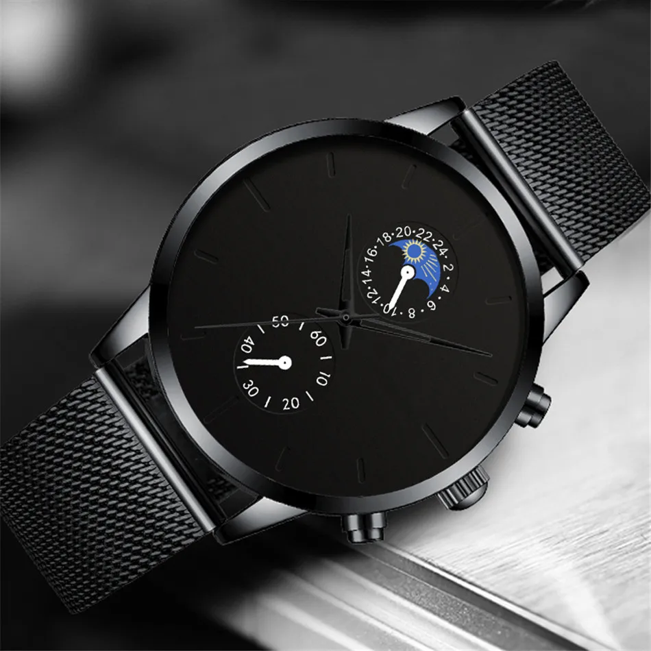 2021 Fashion Watch Men Business Watches Luxury Classic Black Stainless Steel Mesh Belt Quartz Wrist Watch Relogio Masculino